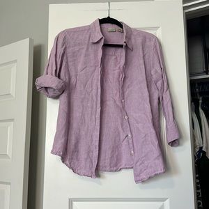 L.L. Bean S Dusty Rose Pink Linen Cotton Blouse Top